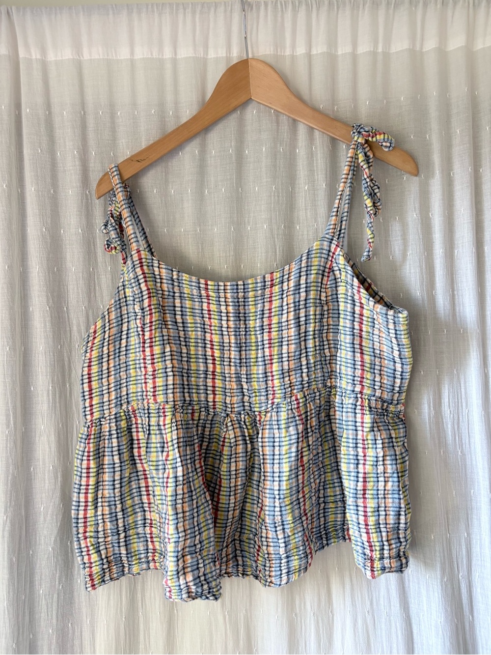 Old Navy Multicolor Plaid Tie-Shoulder Peplum Camisole